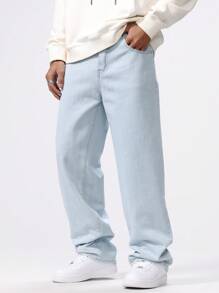 Chillumni Plus Size Men's Front Button Pocket Casual Jeans - Light Wash - View 1