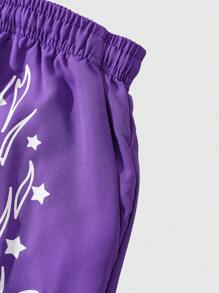 ROMWE MEN Prep Men's Prep Casual Letter Print Drawstring Waist 2 In 1 Shorts