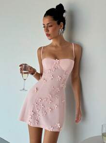 Aloruh Vestido camisero ajustado con detalles de pequeña copa, escote con adorno floral, corte evasé, en color rosa pálido. Vestido elegante para mujer, apropiado para uso en resort, verano