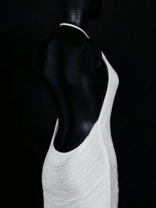 SHEIN ICON Đầm hở lưng hở lưng, màu trơn - trắng - Xem 5