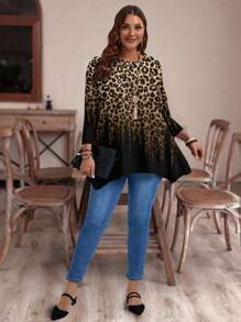 EMERY ROSE Plus Size Women Casual Asymmetrical Hem Round Neck Loose 3/4 Sleeve T-Shirt, Autumn/Winter