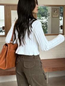 INAWLY Women's Casual Plain Color Mink Fur Sexy Crop Cardigan Fall Cloth For Women - White - View 2