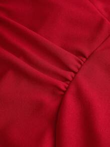 Girlism Vestido ajustado de línea A rojo de punto con halter para niñas preadolescentes, con decoración de flores 3D y detalle fruncido, adecuado para el Día de San Valentín, fiestas y uso casual