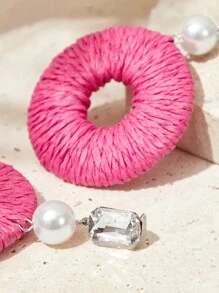 SHEIN VCAY Handmade Bohemian Raffia Dangle Earrings With Faux Pearl For Valentine's Day