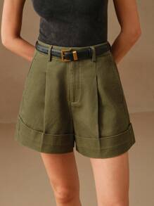 Anewsta Fashionable Elegant Military Green Women Wide Leg Shorts, Commuting & Festival Going Out Summer Outfits For Women Women Shorts With Pockets Khaki Shorts Women Women Short Pants Dress Shorts For Women