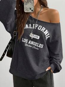 Coolane Áo nỉ một vai họa tiết tên địa điểm thường ngày thu/đông dành cho nữ - Màu xám đen - Xem 4