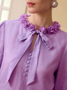 ZEYLAH ÁO BLOUSE CỔ THẮT NƠ APPLIQUES - Màu tím hoa cà - Xem 2
