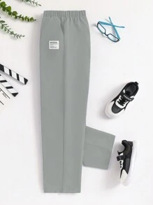 SHEIN Tween Boy Casual Letter Print Elastic Waist Pants - Light Grey - View 1