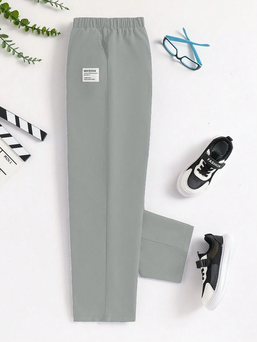 SHEIN Tween Boy Casual Letter Print Elastic Waist Pants - Light Grey - View 1