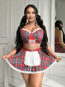 Plus Size Sweet & Cute Series Lace Patchwork Sexy Lingerie 3-Piece Set