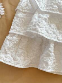 SHEIN Tween Girl Vacation White Woven Jacquard Textured A-Line Ruffle Hem Mini Skirt, Suitable For Party, Date, Valentine's Day, Holiday, Easter, Carnival, Beach Cruise, City Trip, Wedding Season, Afternoon Tea, Back To School/Graduation