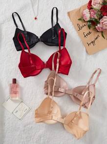 paquete de 4 sujetadores con cierre delantero minimalistas para mujer con aros, sujetadores diarios casuales que brindan elevación y soporte