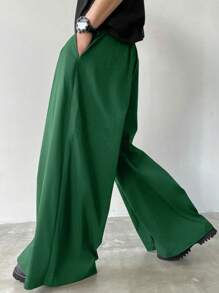 Claim Dot Niche Design Multi-Panel 2 In 1 Men's Loose Japanese Style Oversized Wide Leg Pants, Boyfriend Gifts,Christmas Gifts, Fall - Dark Green - View 4