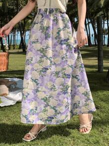 DAZY Women's Ditsy Floral All-Over Print Elastic Waist A-Line Skirt, Casual & Holiday Fall Skirts Boho Vacation Outfits Women - Multicolor - View 5