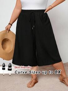 SHEIN CURVE+ Large Solid Color Cut Spring And Summer Pants, Cropped Pants Boho Vacation