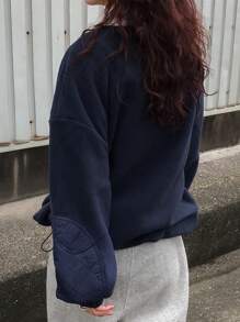 FRIFUL Sudadera holgada de manga larga con cuello redondo y bolsillo con decoración de estampado de letras para mujer, blusas de manga larga