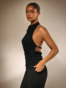 Athîral Halter Neck Backless Women's Tops Party Outfits - Black - View 2