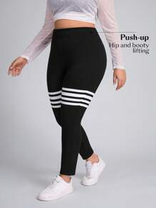 SHEIN Unity Plus Size Solid Color Patchwork High Waist Simple Slim Fit Jeans, Casual For Daily Wear Stretchy Knit Denim Apple Bottom Jeans - Black - View 7