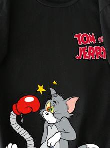 TOM & JERRY X SHEIN Tween Boy Casual Cartoon Graphic Short Sleeve T-Shirt, Suitable For Summer