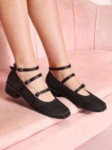 CUCCOO DOLLMOD Women's Square Toe Chunky Heel Hollow Strap Mary Jane High Heel Pumps, Black - Black - View 3