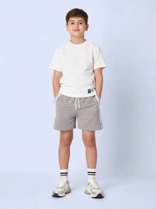 SUMWON Athletic Drawstring Shorts, Fleece Training Sweat Shorts With Side Stripe Detail, Sporty Casual Jogger Style, Perfect For Workout Running Exercise Lounging