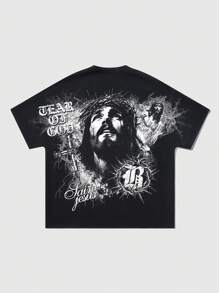 ROMWE MEN Goth Áo thun nam tay ngắn in hình cánh dơi, thích hợp mặc hàng ngày vào mùa xuân/hè - màu đen - Xem 2