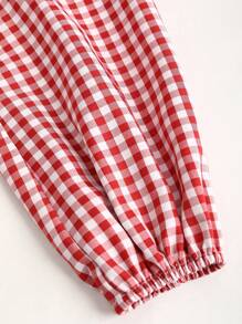 Sweetra 法式复古可爱红白格子心形印花长袖女衬衫，百搭百搭，适合情人节 - 紅白色 - 查看 3