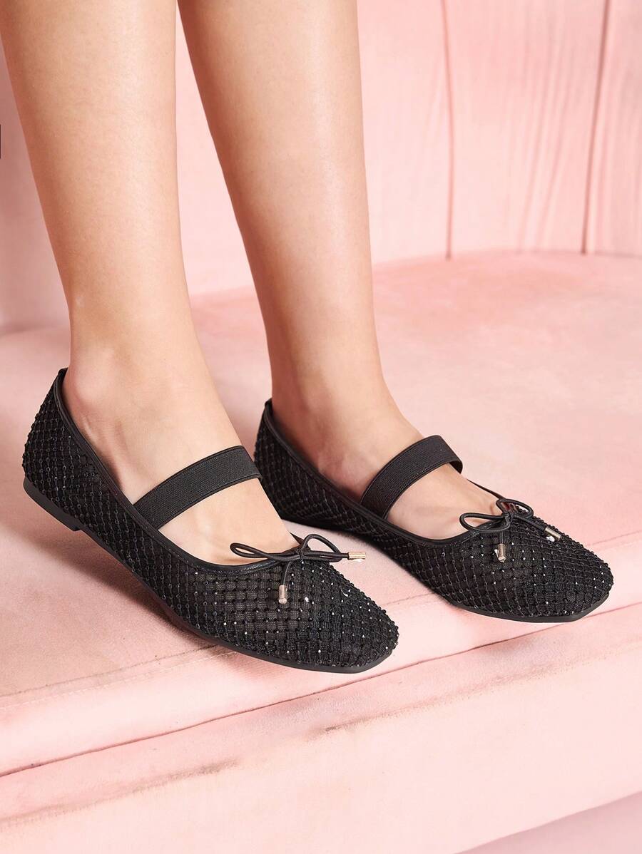 CUCCOO DOLLMOD 时尚水晶镶嵌网眼平底鞋新年假期 - 黑色 - 查看 1