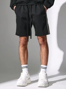 SUMWON Athletic Slim Fit Jogger Shorts With Side Stripe Detail, Drawstring Waistband, Performance Training Running Workout Gym Shorts With Pockets, Summer Sportwear