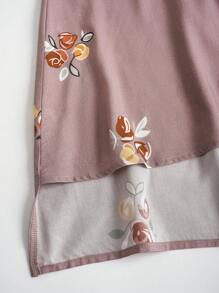 Rusticease Plus Size Vacation Casual Floral Print Button-Front Mini Dress, Suitable For Summer,Flower/Spring - Dusty Pink - View 7