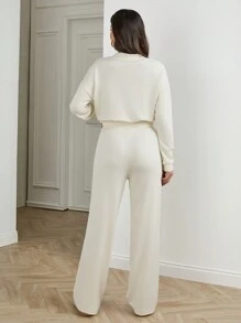 SHEIN Tall Women' Modal Soft Two-Piece Set With Zipper Collar - White - View 3