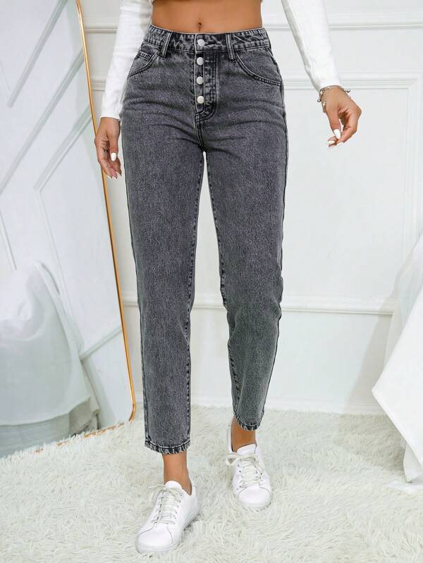SHEIN Essnce Blugi conici Button Fly