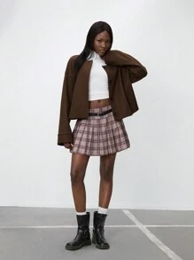 SHEIN Unity Women's Solid Color Button Down Long Sleeve Simple Casual Jacket, Everyday Wear Fall Cloth For Women - Brown - View 4