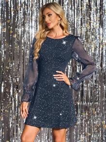 SHEIN Clasi Shiny Party Elegant Christmas Gathering Fashion Short&Long Sleeve Women Dress