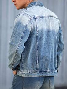 Manfinity Homme 男士前扣长袖口袋简约休闲牛仔夹克 - 淺色水洗藍 - 查看 5