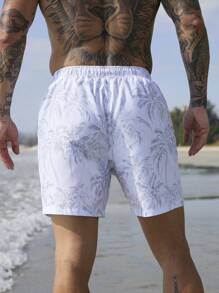 Surfspeed Men's Front Lace-Up Pocket All-Over Print Casual Beach Shorts,Hawaiian - White - View 2