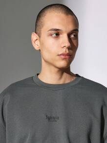 SUMWON Conjunto deportivo oversize de camiseta y pantalones cortos de entrepierna caída, conjunto de calle acanalado para descansar, informal, entrenamiento, gimnasio, estilo urbano casual, ajuste relajado para verano y primavera, set de dos piezas
