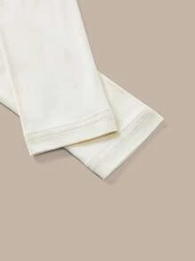 SHEIN BASICS 女士休闲纯色针织露肩长袖修身衬衫 - 杏色 - 查看 3