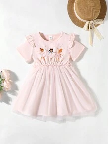 Young Girl Casual Solid Purple Woven Short Sleeve Sundress