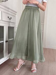 DAZY Pantalon culotte élégant et ample de couleur unie 7/8 pour femme