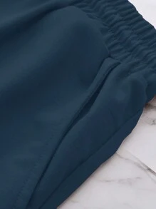 Aesthetic Post--Men's Casual Letter & Numeral Print Drawstring Waist Shorts - Navy Blue - View 3