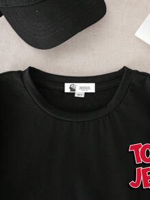 TOM & JERRY X SHEIN Tween Boy Casual Cartoon Graphic Short Sleeve T-Shirt, Suitable For Summer