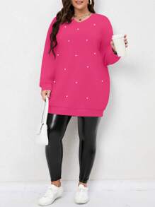 Sudadera con capucha de manga larga con cuello en V, gráfica, simple y casual, de talla grande
