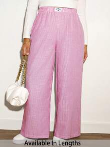 SHEIN Tall CURVE Pantalones de mujer talla grande con estampado de rayas azul tejido - Rosa - Ver 1