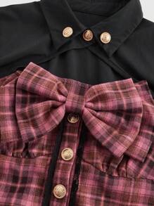 ROMWE Kawaii Retro Y2K Subkultura Harajuku Styl Patchwork Różowa Kratka Metalowa Dekoracja Hollow Koszula Dla Kobiet