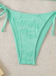 女士纹理蓝绿色比基尼套装，系带侧吊带三角泳装，适合夏季海滩