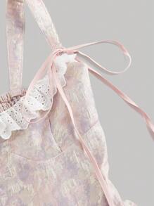 SHEIN MOD Vestido rosa romántico con lazo delantero y encaje, vestido para vacaciones, fiesta, baile de graduación, picnic, cita de primavera, Día de San Valentín, vestido bustier, vestido de cóctel para mujer