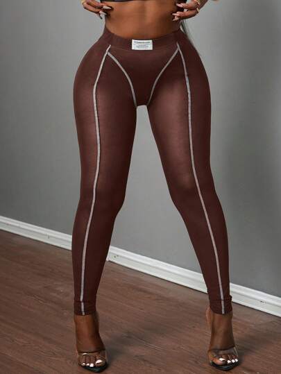 Slaydiva Leggings de malla con abertura y líneas de contraste