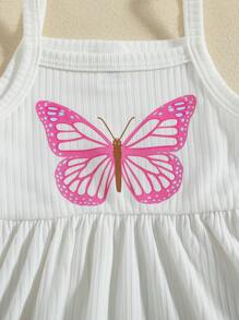 SHEIN Vintaside Kids 3 件套女婴可爱花卉和蝴蝶印花休闲简约连衣裙套装 - 彩色 - 查看 5
