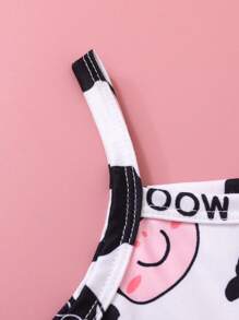 SHEIN Baby Girl Infant Toddler 0-2 Years Cute Cartoon Cow Milk Knitted Romper, Suitable For Home & Outdoor Wear - Black and White - View 7